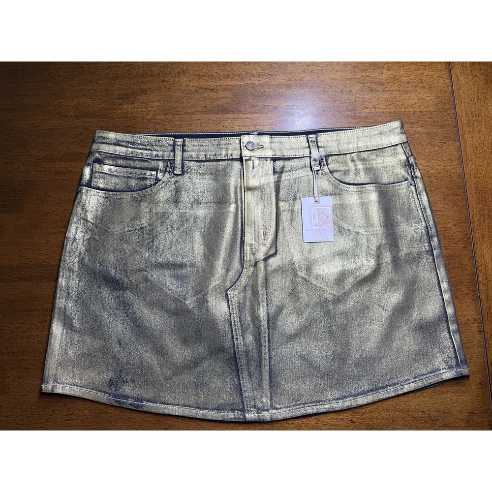 Jessica Simpson Gold Metallic Denim Mini Skirt Women's Plus 18W Stretch NWT